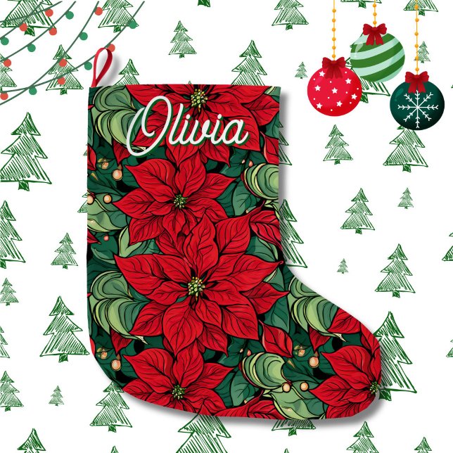 Personalized Poinsettia Christmas Large Christmas Stocking (Creator Uploaded)