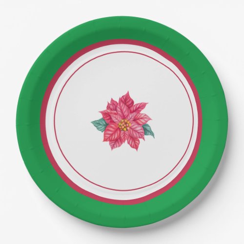 Personalized Poinsettia Christmas Plates Holiday  Paper Plates