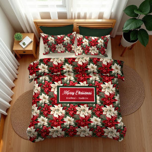 Personalized Poinsettia Duvet Chic Holiday Accent Cover