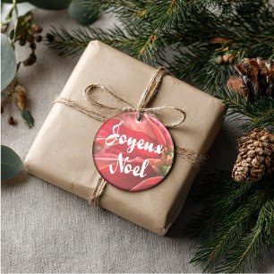 Personalized Poinsettia Joyeux Noel Ceramic Ornament