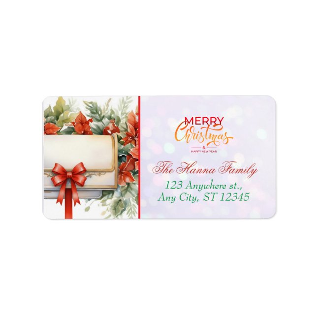 Personalized Poinsettia Mailbox "Merry Christmas" Label (Front)