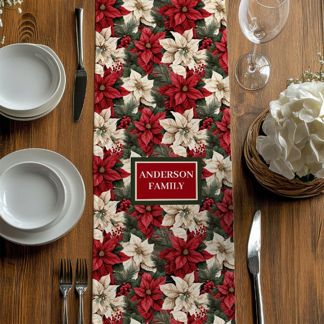 Personalized Poinsettia Runner Chic Holiday Table (Personalized Poinsettia Runner Chic Holiday Table)
