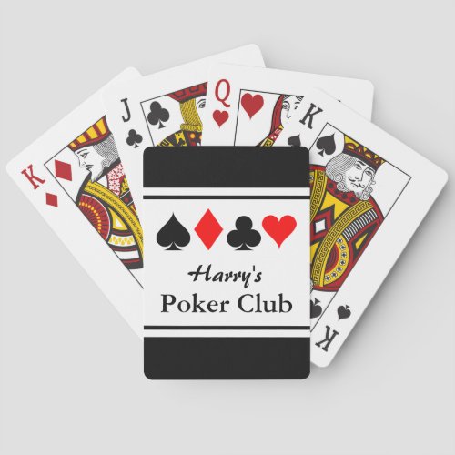 Personalized poker club playing cards with suits