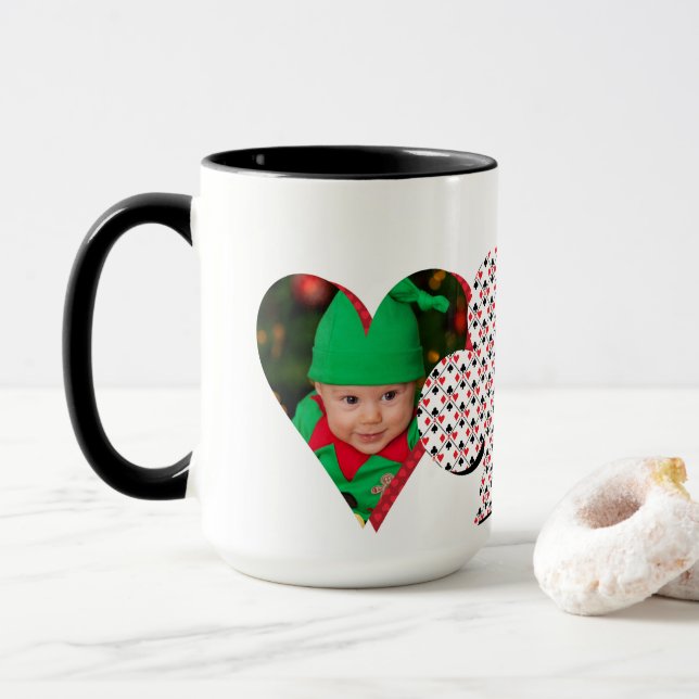 Personalized Poker Face Photo Collage Mug (With Donut)