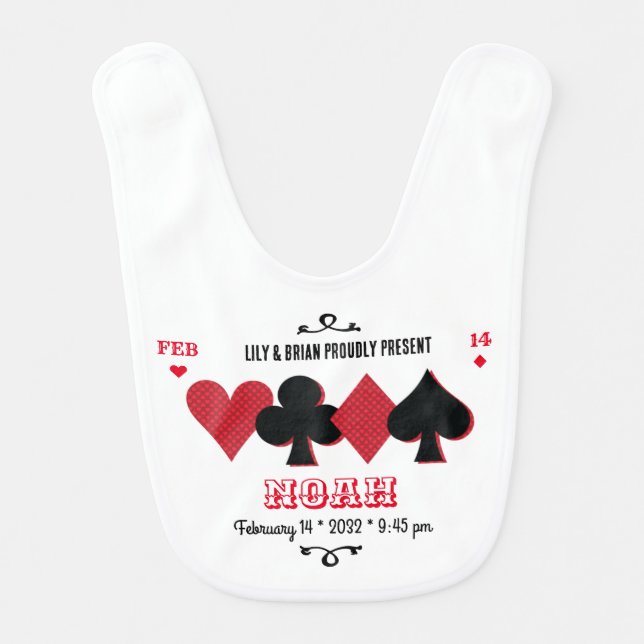 Personalized "Poker Night" Birth Announcement Baby Bib (Front)