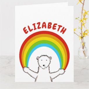 Personalized Polar Bear and Rainbow Birthday Card