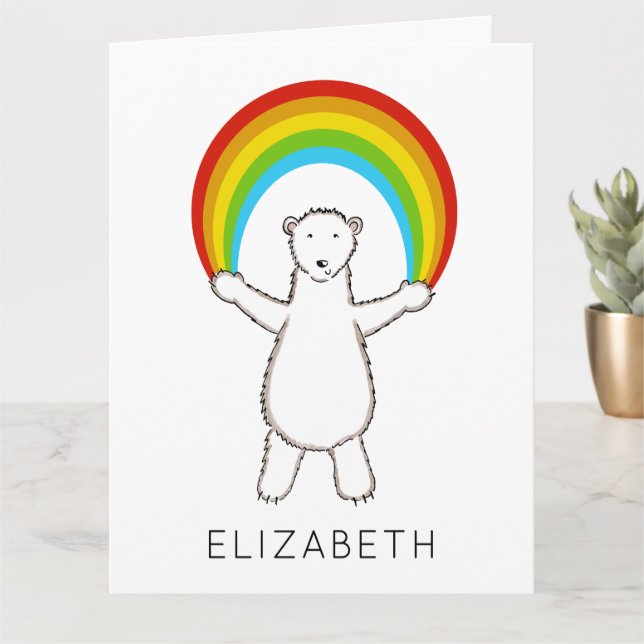 Personalized Polar Bear and Rainbow Birthday  Card (Small Plant)