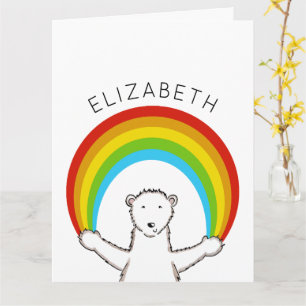 Personalized Polar Bear and Rainbow Birthday Card