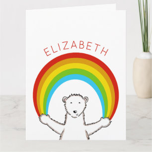 Personalized Polar Bear and Rainbow Birthday Card