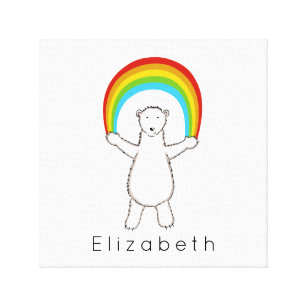 Personalized Polar Bear and Rainbow Canvas Print