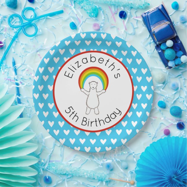 Personalized Polar Bear and Rainbow Paper Plate (Party)