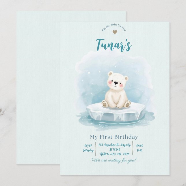 Personalized Polar Bear Birthday Invitation (Front/Back)