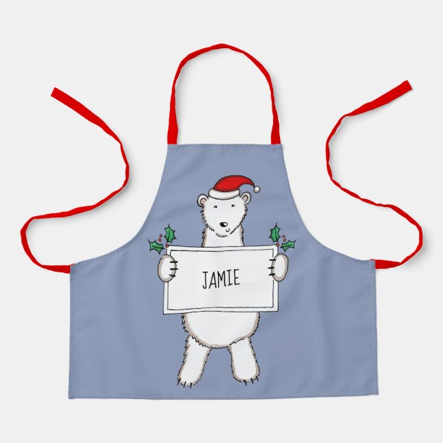 Personalized Polar Bear Christmas Apron (Front)