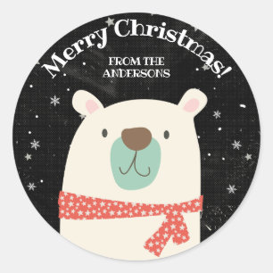 Personalized Polar Bear Christmas Classic Round Sticker