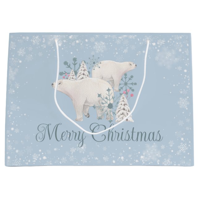 Personalized Polar Bear Christmas Large Gift Bag (Front)
