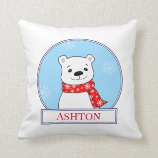 Personalized Polar Bear Holiday Throw Pillow