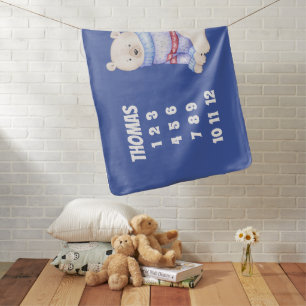 Personalized Polar Bear Milestone Baby Blanket