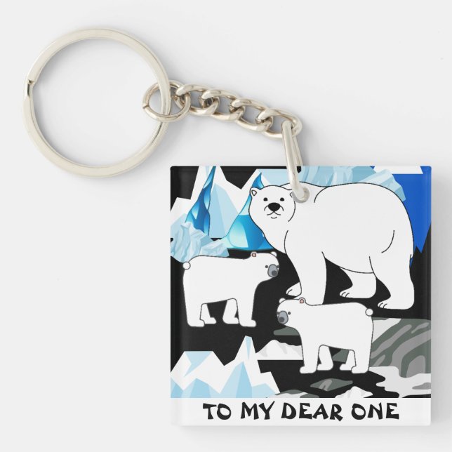 Personalized Polar Bear Mom Keychain (Front)