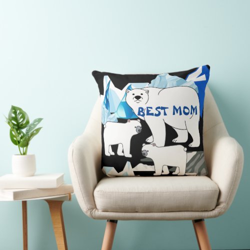Personalized Polar Bear Mom Throw Pillow