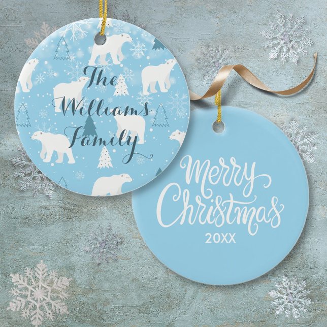 Personalized  Polar Bear Snowflakes Christmas Ceramic Ornament (Personalized Polar Bear Snowflakes Christmas Ceramic Ornament)