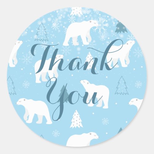 Personalized  Polar Bear Snowflakes Classic Round Sticker