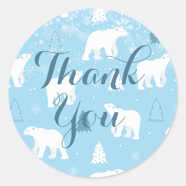 Personalized  Polar Bear Snowflakes Classic Round Sticker (Front)
