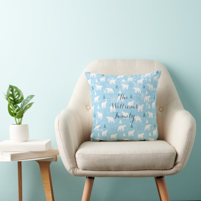 Personalized  Polar Bear Snowflakes Throw Pillow (Chair)