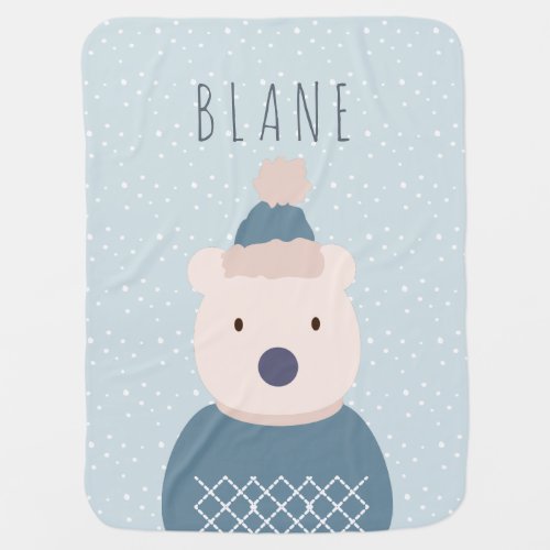 Personalized Polar Bear Sweater Blue Baby Blanket