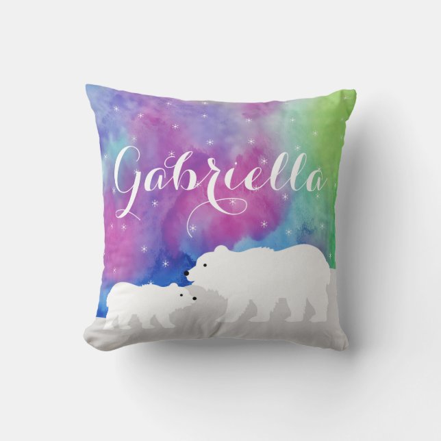 Personalized Polar Bears Throw Pillow (Front)