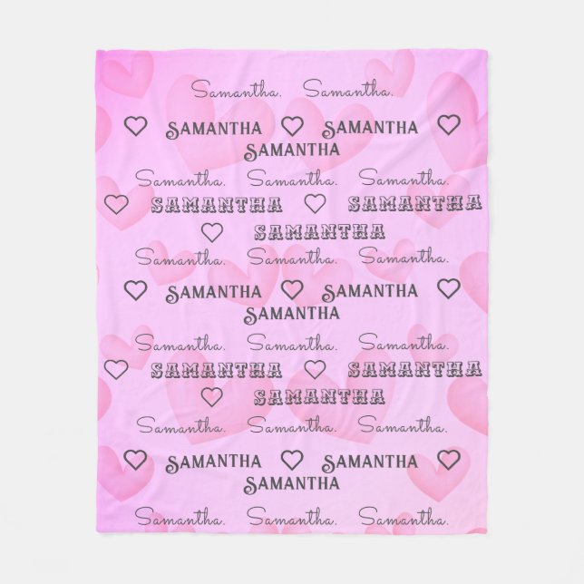 Personalized polar manta of hearts fleece blanket (Front)