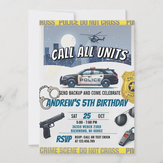 Personalized Police Birthday Party Invitation (Front)