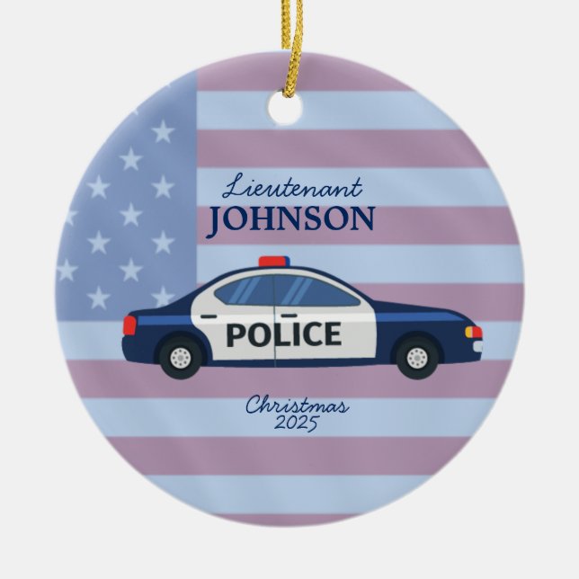 Personalized Police Car Christmas Ornament (Front)