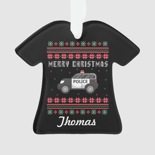 Personalized Police Car Ugly Christmas Sweater Ornament