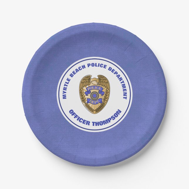 Personalized Police Department Badge Retirement Paper Plates (Front)