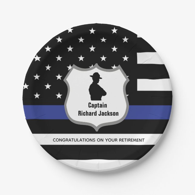 Personalized Police Department Badge Retirement   Paper Plates (Front)