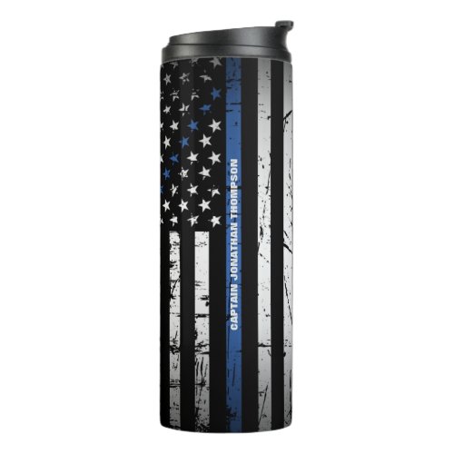 Personalized Police Distressed American Flag   Thermal Tumbler