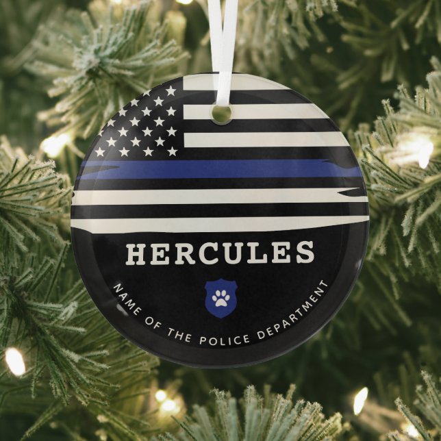 Personalized Police Dog K9 Officer Thin Blue Line Glass Ornament (Insitu)