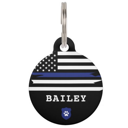 Personalized Police Dog K9 Thin Blue Line Pet ID Tag