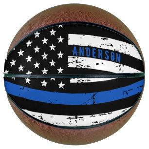 Personalized Police Flag Thin Blue Line Basketball