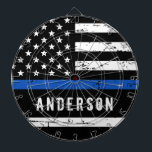 Personalized Police Flag Thin Blue Line Dart Board<br><div class="desc">Thin Blue Line dart board - American flag in Police Flag colors, distressed design . These Thin Blue Line police dart boards are perfect for a gift for a law enforcement retirement, police graduation gifts, memorial events, and a wonderful gift to your favorite police officer. A fun police department game,...</div>