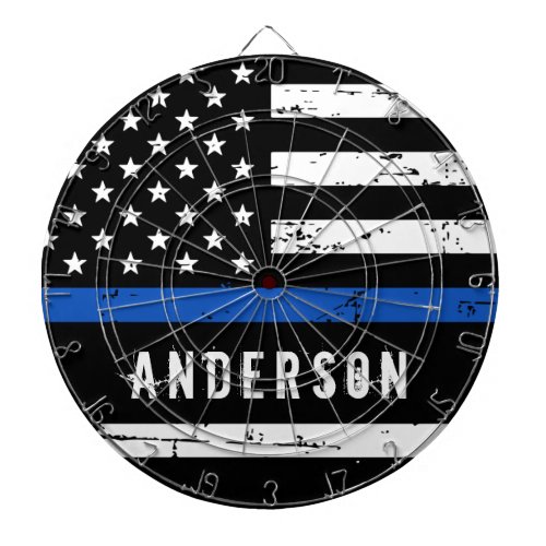 Personalized Police Flag Thin Blue Line Dart Board
