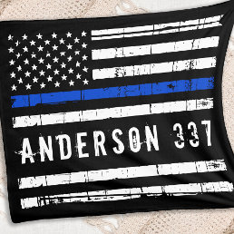 Personalized Police Flag Thin Blue Line  Fleece Blanket