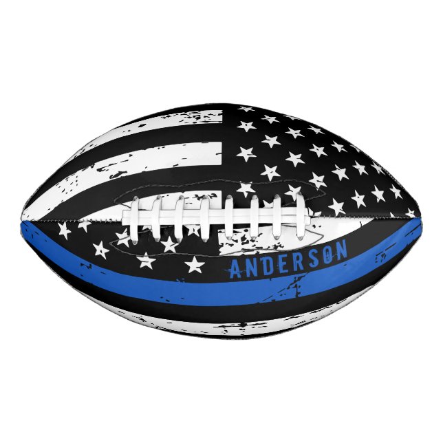Personalized Police Flag Thin Blue Line Football (Front)