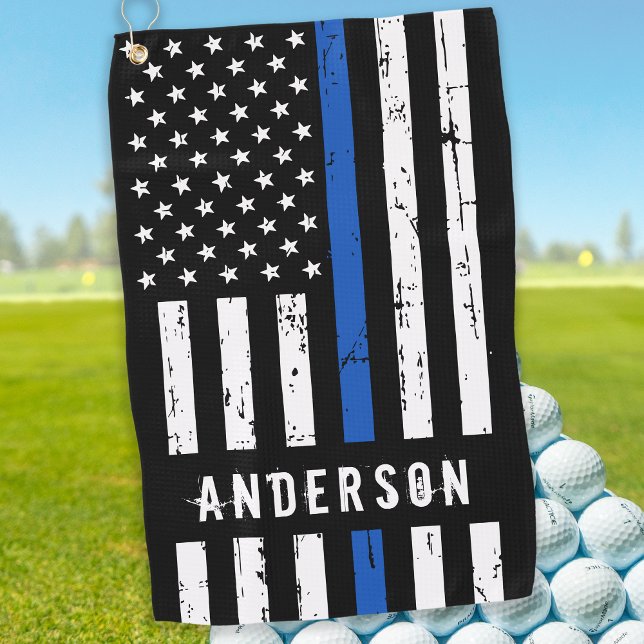 Personalized Police Flag Thin Blue Line Golf Towel (Creator Uploaded)