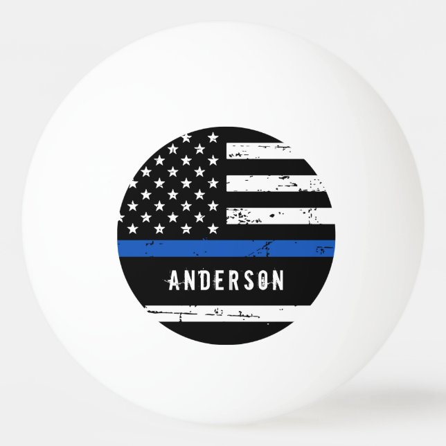 Personalized Police Flag Thin Blue Line Ping Pong Ball (Front)