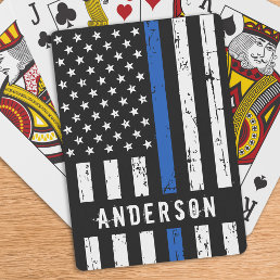 Personalized Police Flag Thin Blue Line Playing Cards