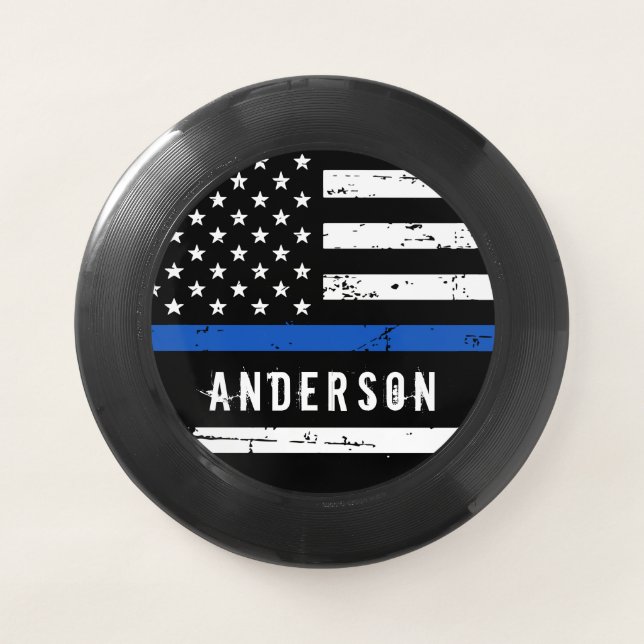 Personalized Police Flag Thin Blue Line Wham-O Frisbee (Front)