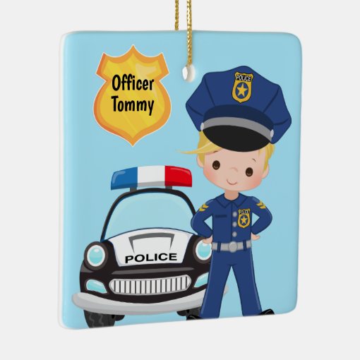 Personalized Police Officer and Patrol Car Kids Ceramic Ornament | Zazzle