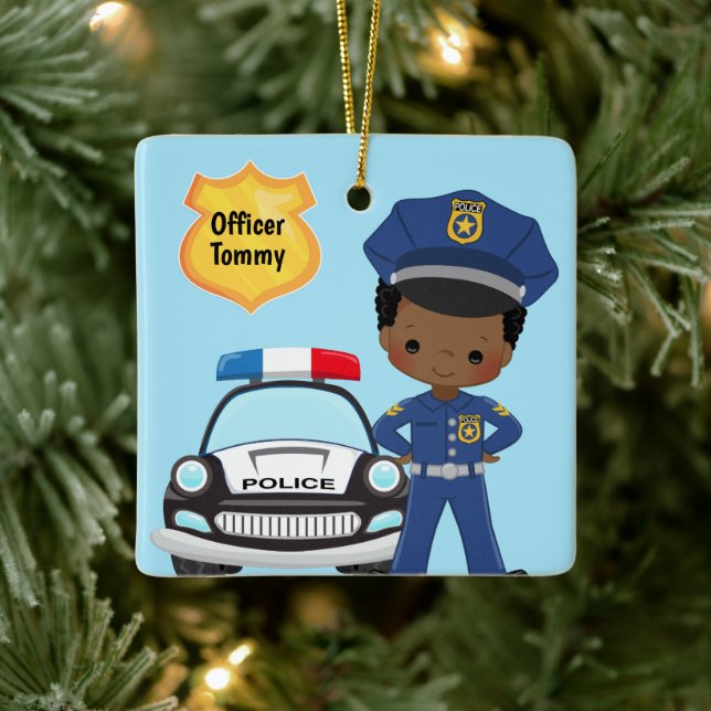 Personalized Police Officer and Patrol Car Kids Ceramic Ornament (Tree)