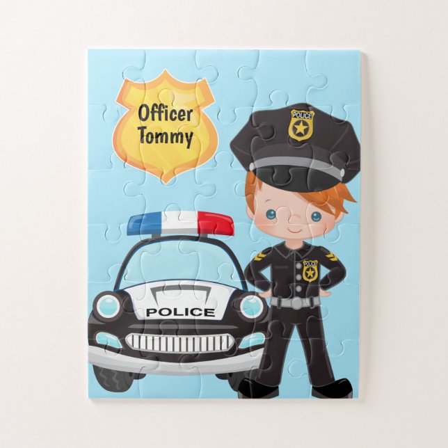 Personalized Police Officer and Patrol Car Kids Ji Jigsaw Puzzle (Vertical)